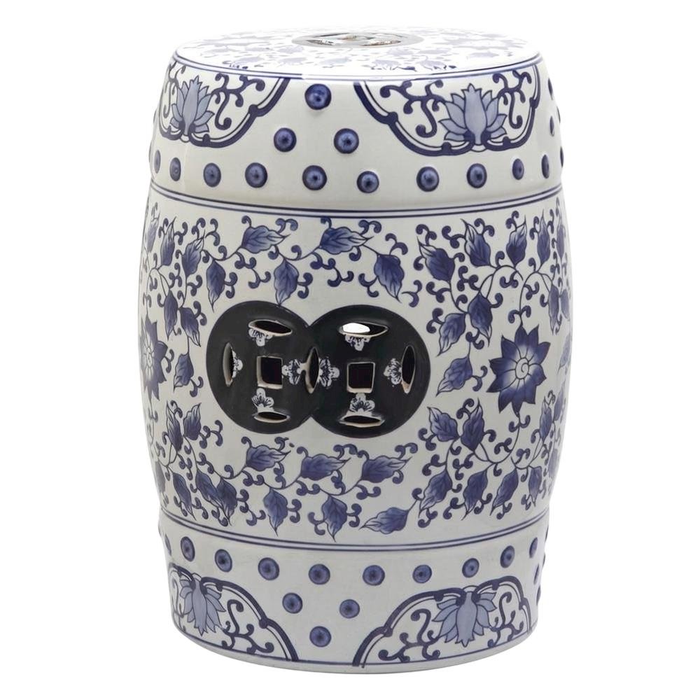 Ceramic Decorative Garden Stool With Blue And White Glazing For Outdoor Spaces. Picture 4