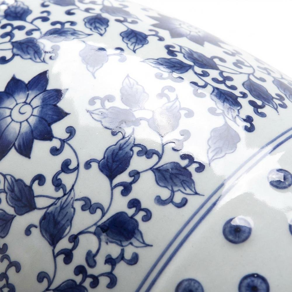 Ceramic Decorative Garden Stool With Blue And White Glazing For Outdoor Spaces. Picture 5