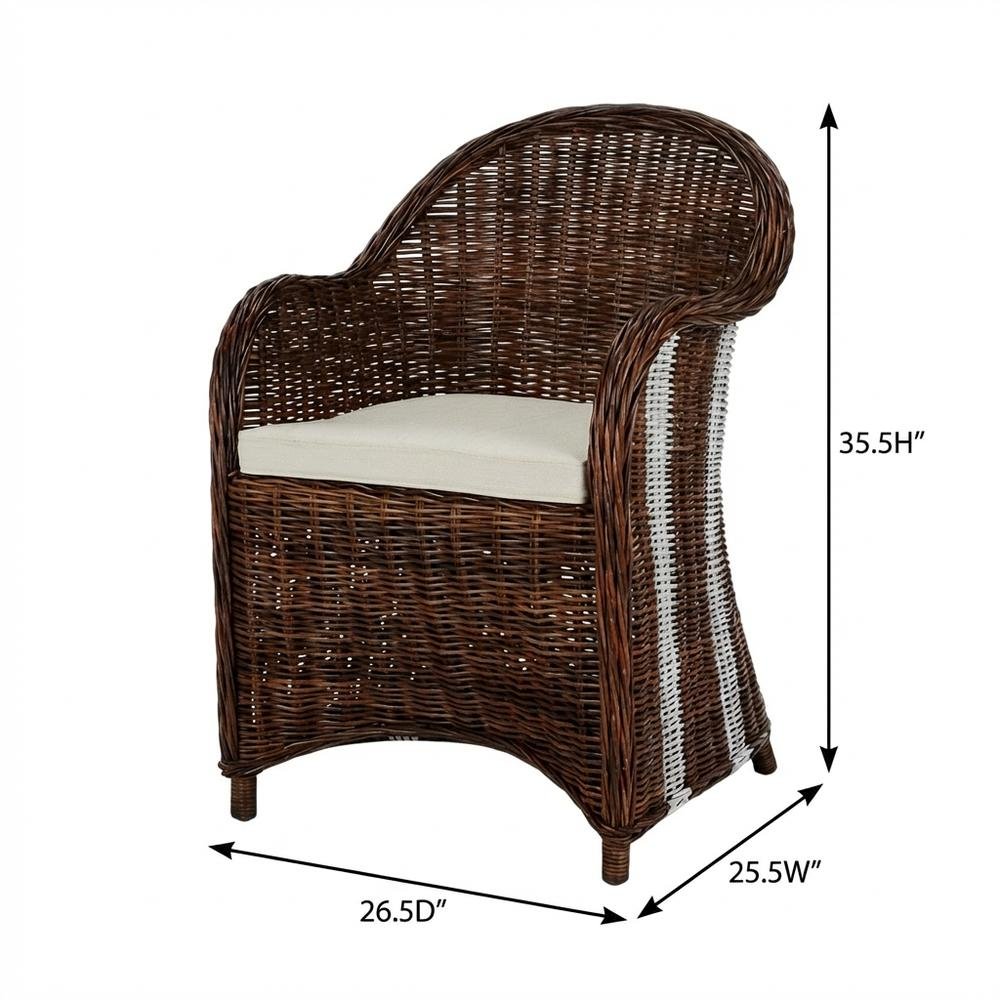 Wicker Club Chair In White With Rattan Frame And Cotton Upholstery. Picture 7