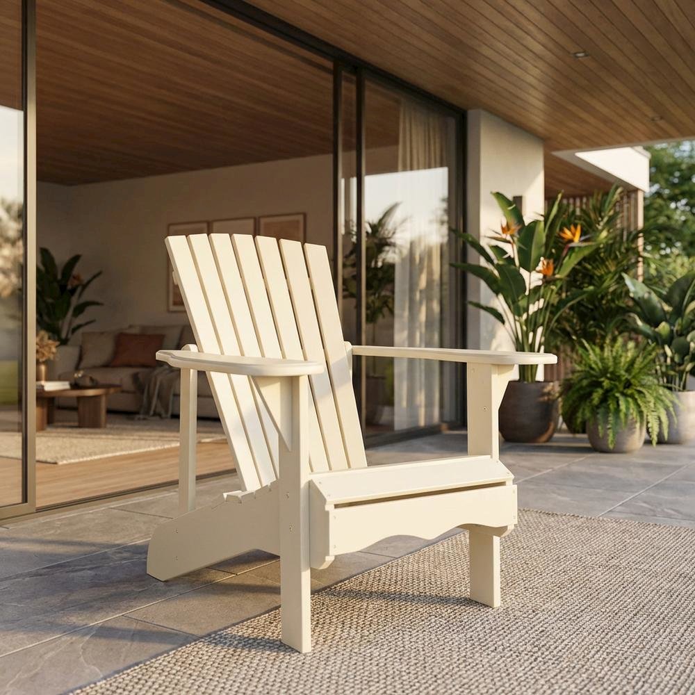 White Acacia Adirondack Chair With Galvanized Steel Hardware And Stain Finish. Picture 2