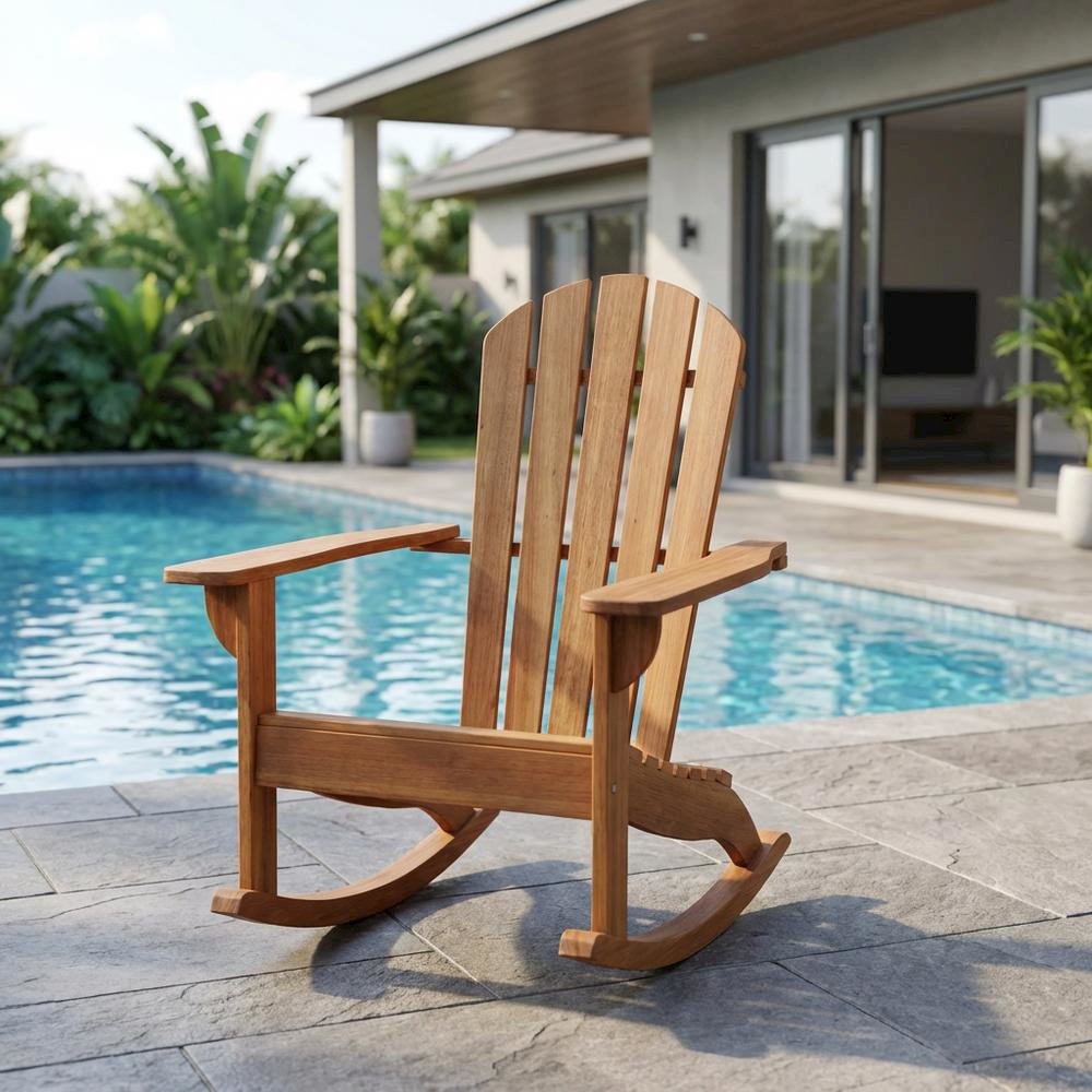 Eucalyptus Rocking Chair In Efficacious Finish With Galvanized Steel Frame. Picture 3