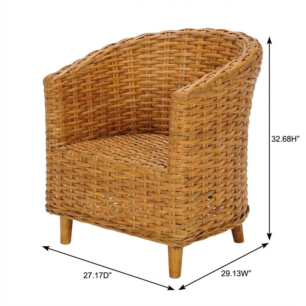 Outdoor Rattan Barrel Chair With White Cotton Fabric And Honey Oak Finish. Picture 7