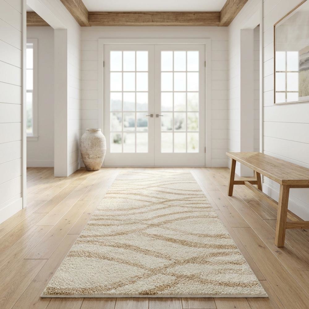Cream and Champagne Area Rug, Power Loomed, Plush Polypropylene Pile. Picture 2