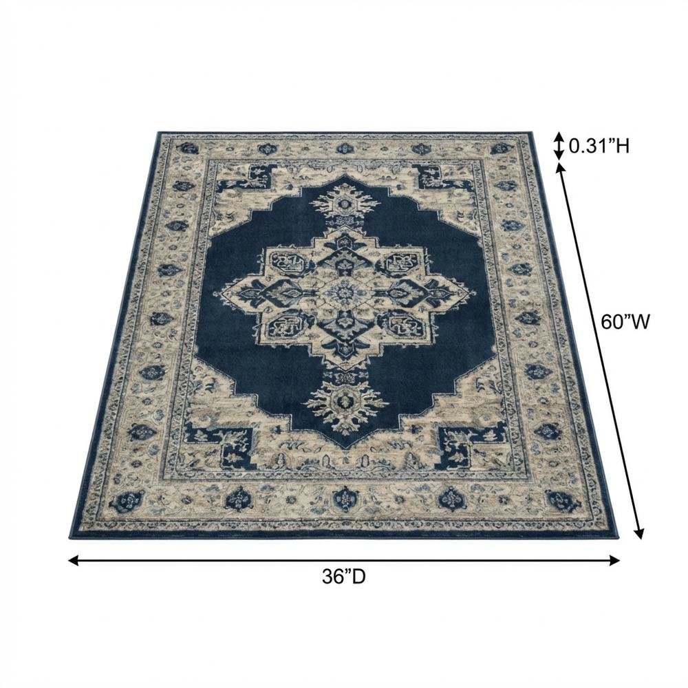 Navy and Creme Area Rug with Jute Backing and Power Loomed Construction. Picture 7