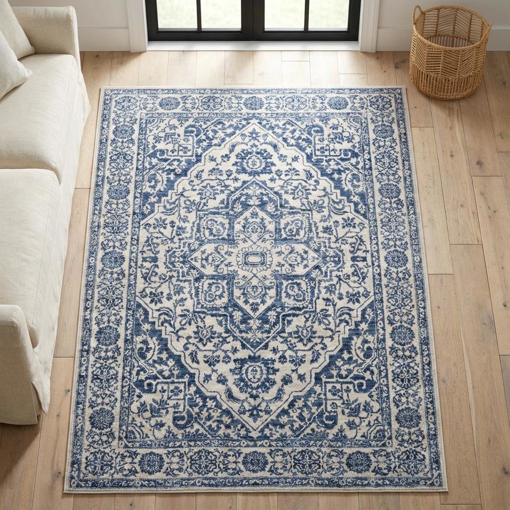 Navy and Light Grey Area Rug, Power Loomed Construction, Jute Backing, Rectangle. Picture 3