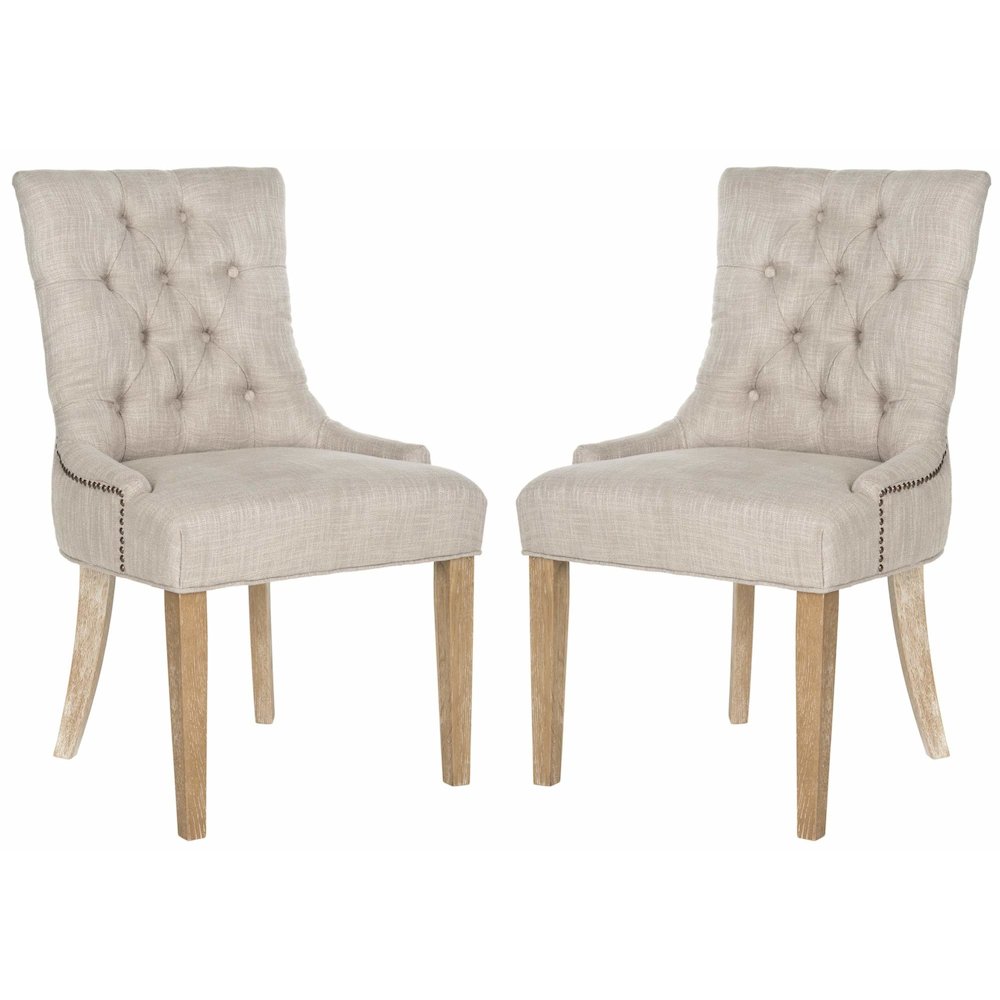 ABBY 19''H TUFTED SIDE CHAIRS (SET OF 2) - BRASS NAIL HEADS. Picture 1