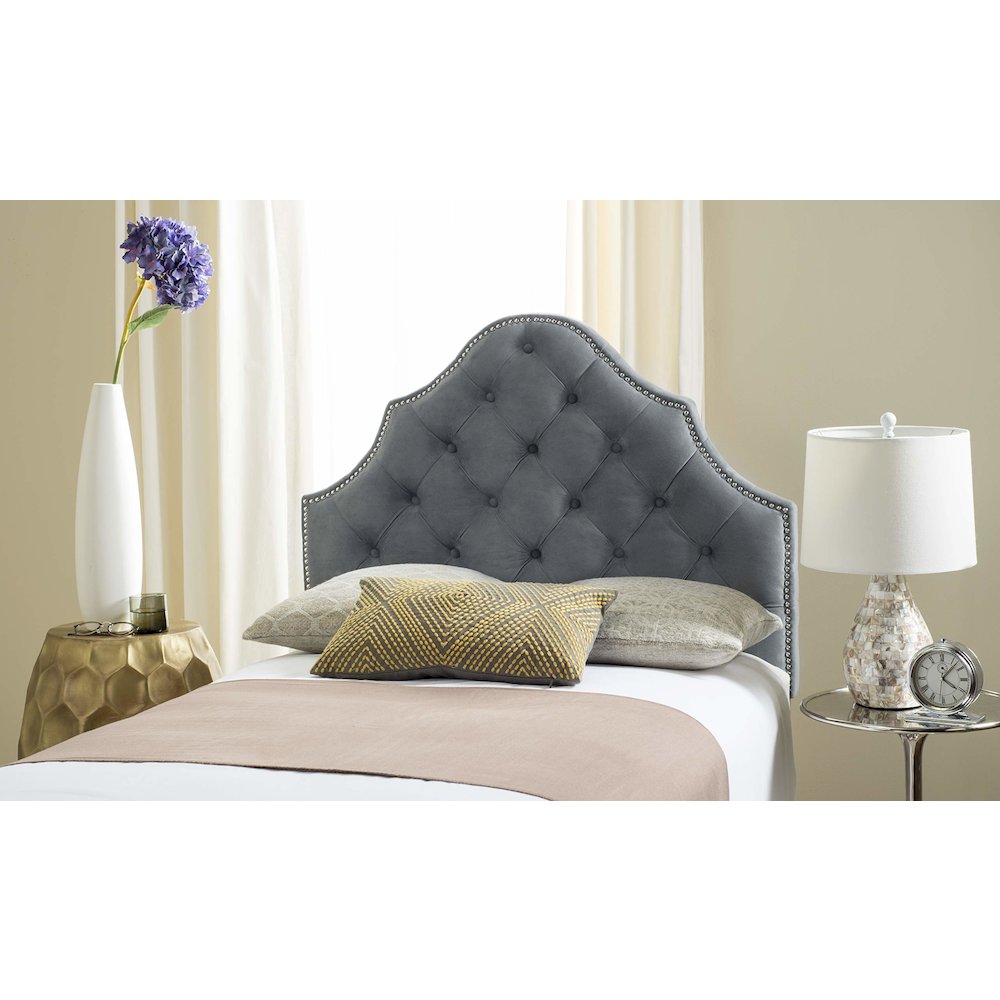 AREBELLE  GREY TUFTED HEADBOARD - SILVER NAIL HEAD, MCR4034D. Picture 1