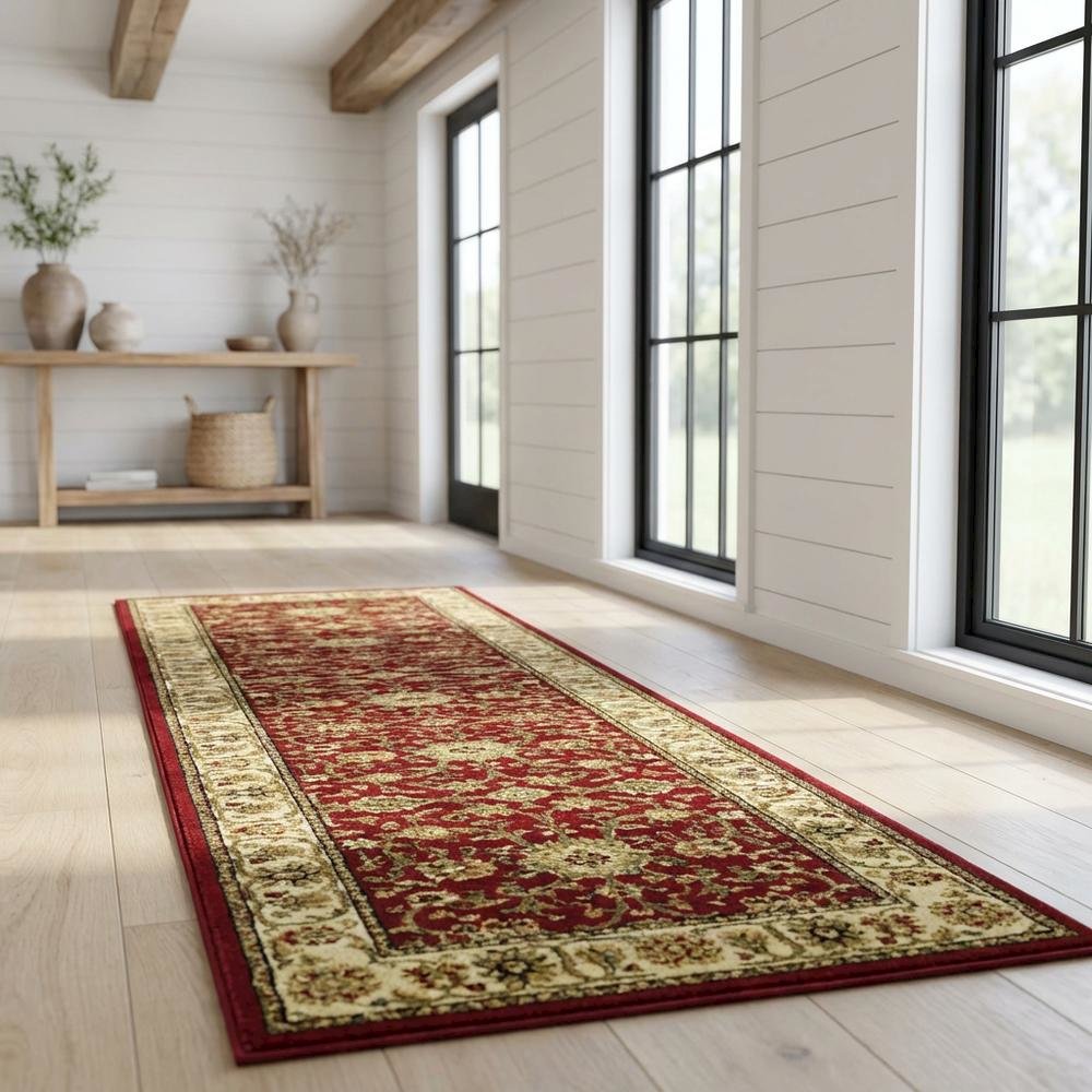 Red / Ivory Area Rug with Jute Backing & Power Loomed Construction, 2'-3" x 6'. Picture 2
