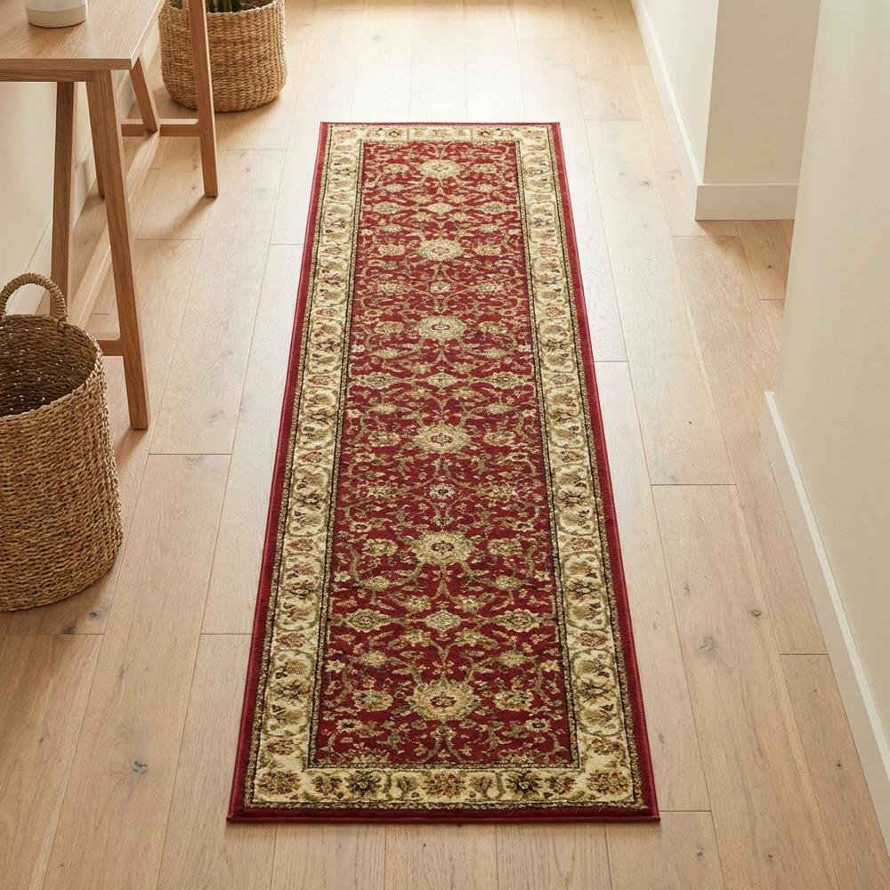 Red / Ivory Area Rug with Jute Backing & Power Loomed Construction, 2'-3" x 6'. Picture 3