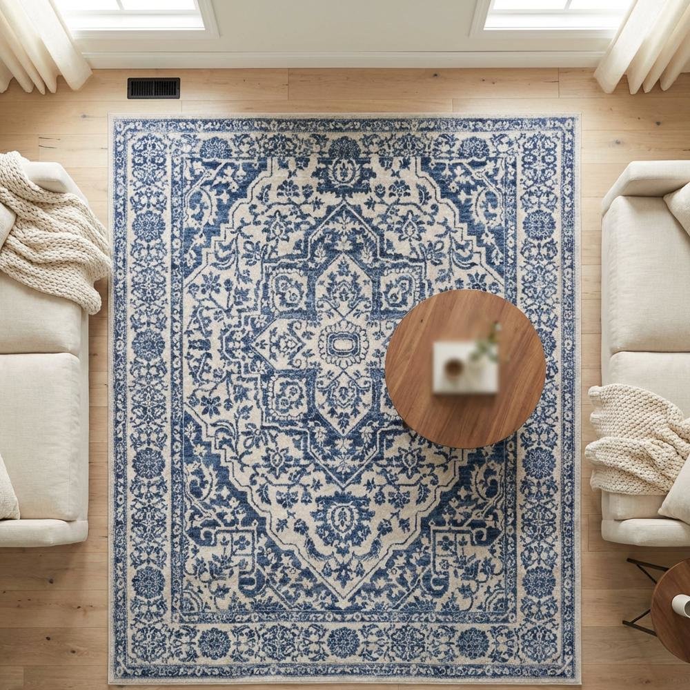 Navy and Light Grey Area Rug with Jute Backing and Power Loomed Construction. Picture 3