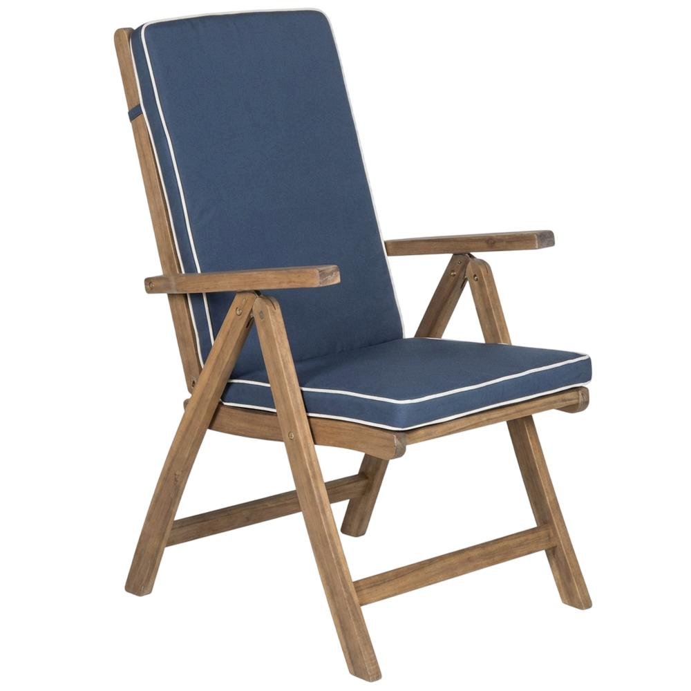 Outdoor Lounge Chair In Finished Acacia, Foam-Filled Seat, Galvanized Steel. Picture 1