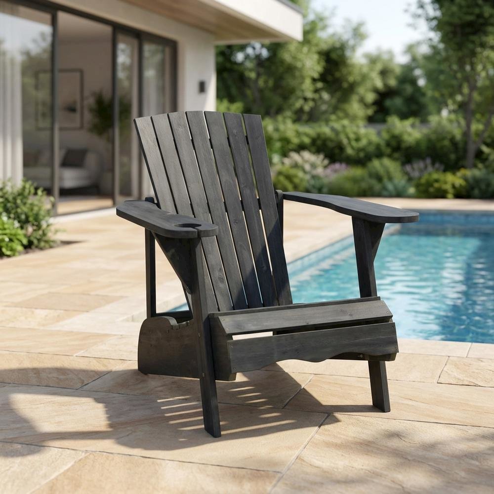 Dark Slate Grey Acacia Wood Adirondack Chair With Silver Metal Accents. Picture 3