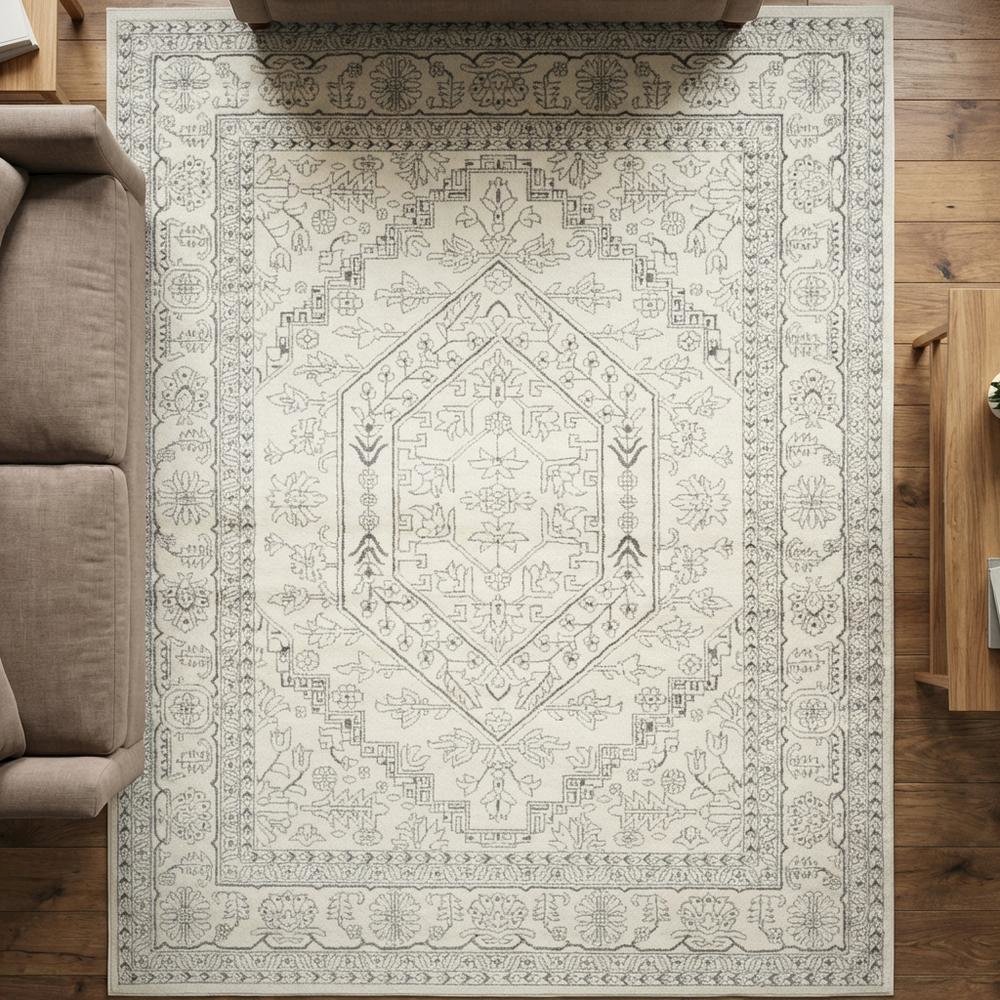 Ivory and Silver Area Rug with Power Loomed Polypropylene Pile, Large Rectangle. Picture 3