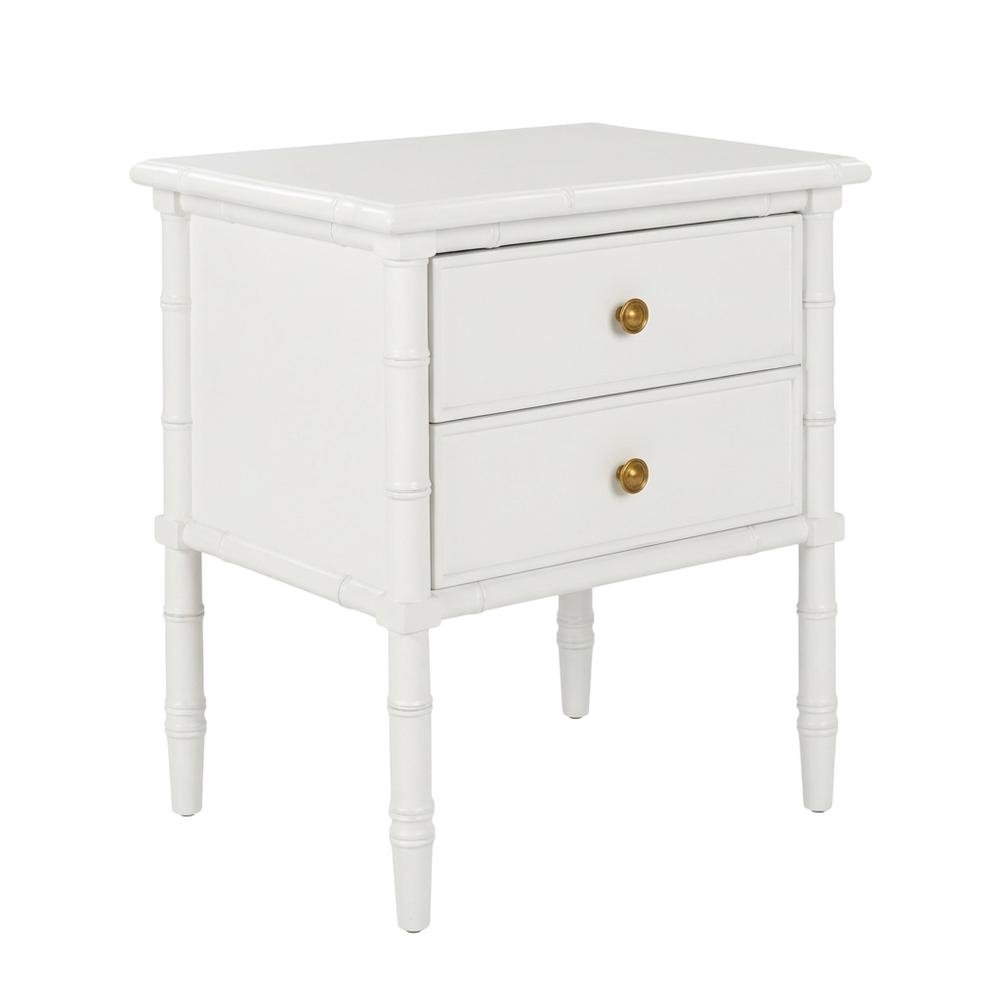 Wooden nightstand with 2 drawers and cast iron accents for bedroom storage. Picture 1