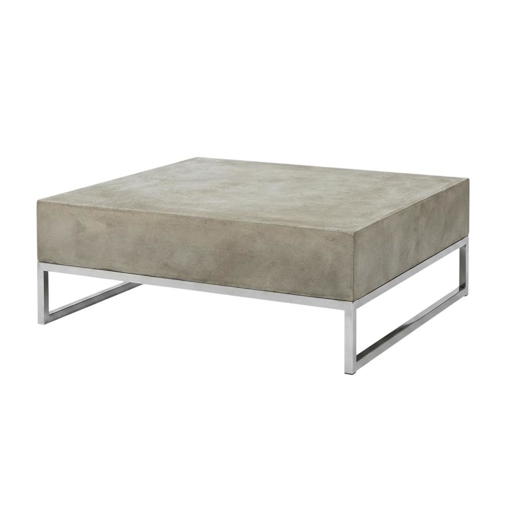Modern outdoor concrete coffee table with acrylic finish and stainless hardware. Picture 1