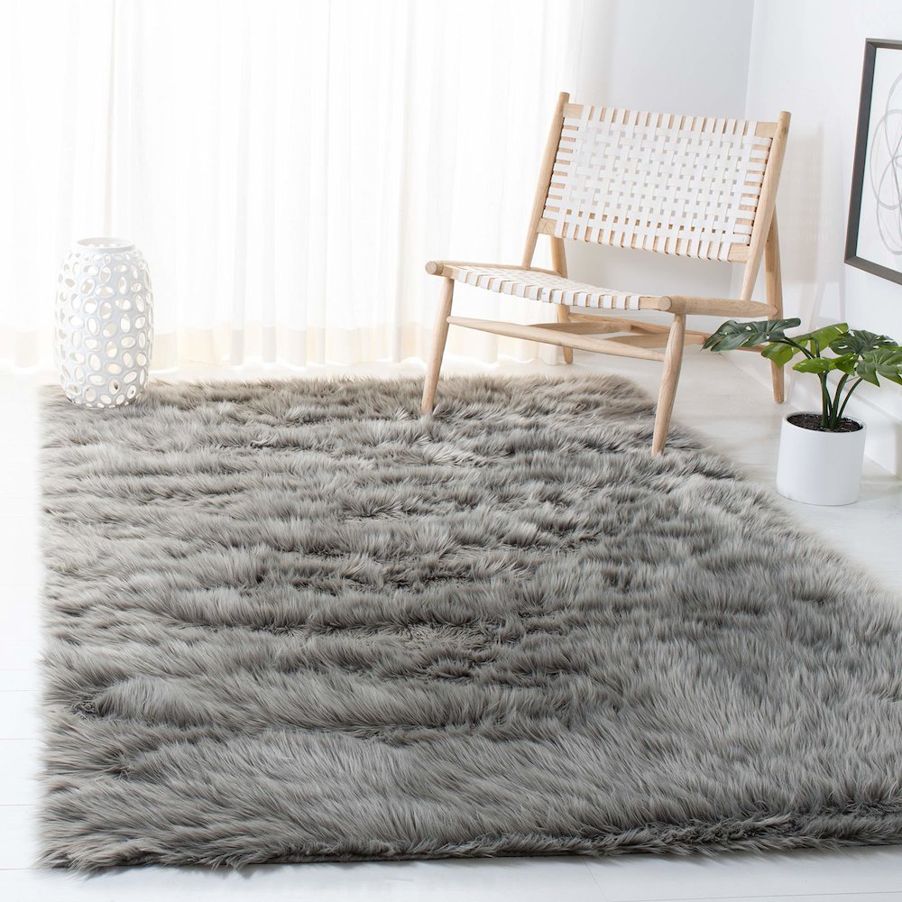 FAUX SHEEP SKIN, GREY, 6' X 9', Area Rug, FSS235D-6. Picture 1