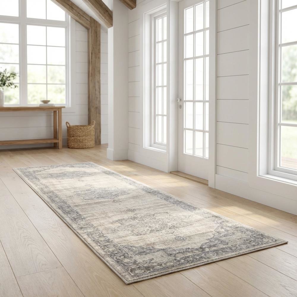 Cream and Grey Area Rug with Jute Backing and Power Loomed Construction, Runner. Picture 2