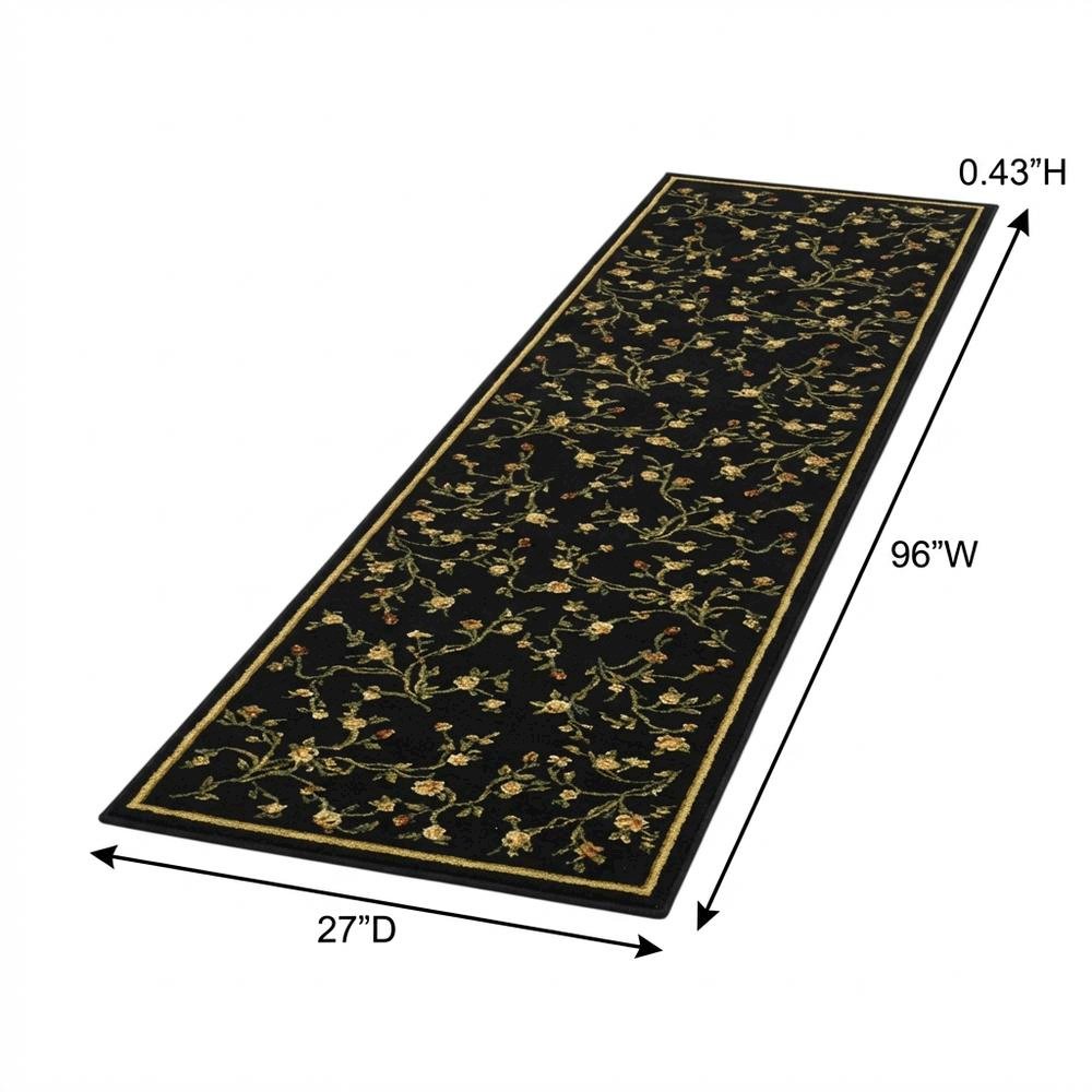 Black and Green Area Rug with Power Loomed Polypropylene Pile and Jute Backing. Picture 7