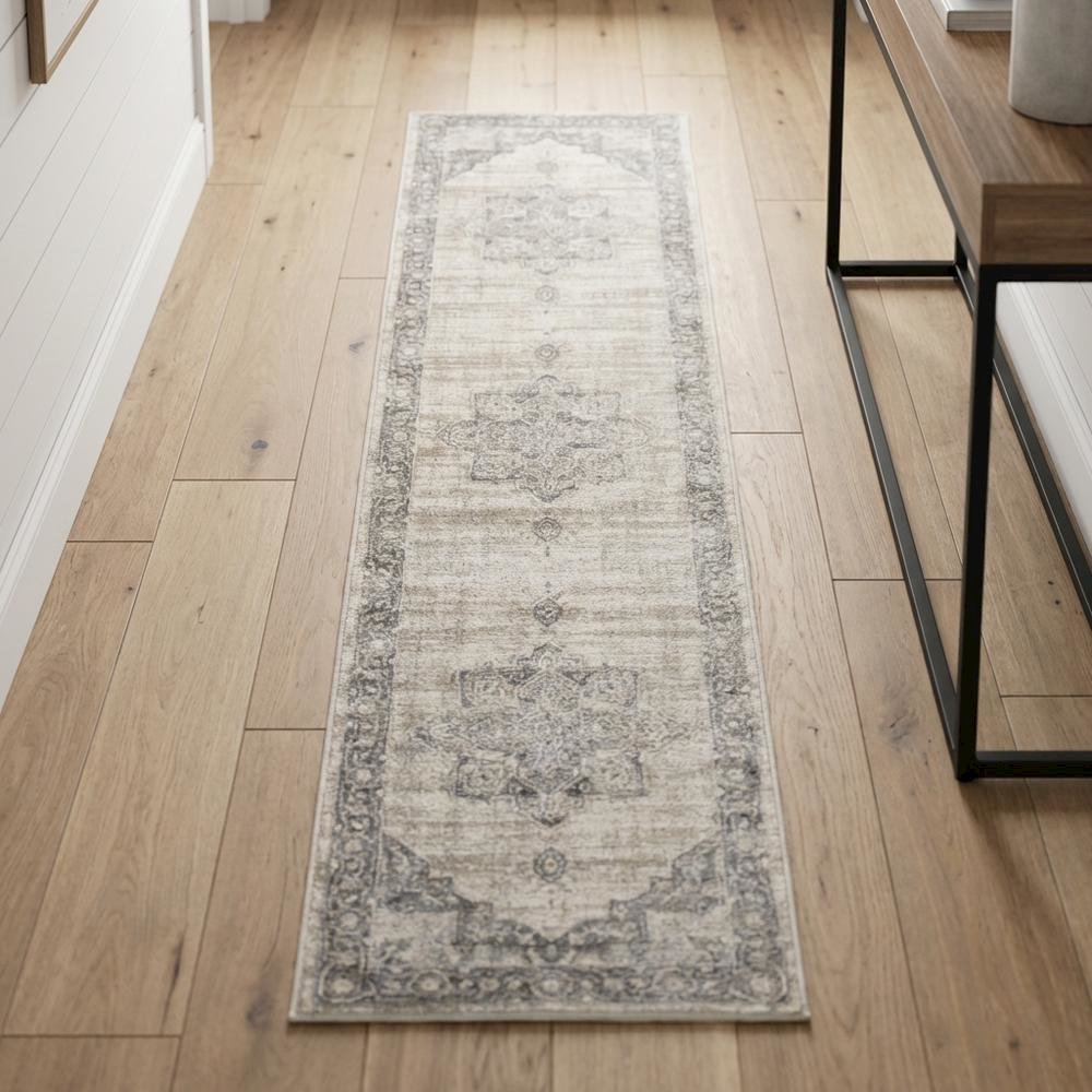Cream and Grey Area Rug with Jute Backing and Power Loomed Construction, Runner. Picture 3