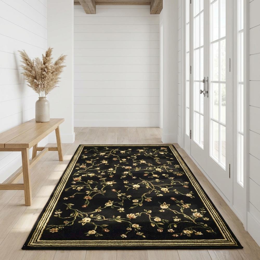 Black and Green Area Rug with Power Loomed Construction and Jute Backing. Picture 2