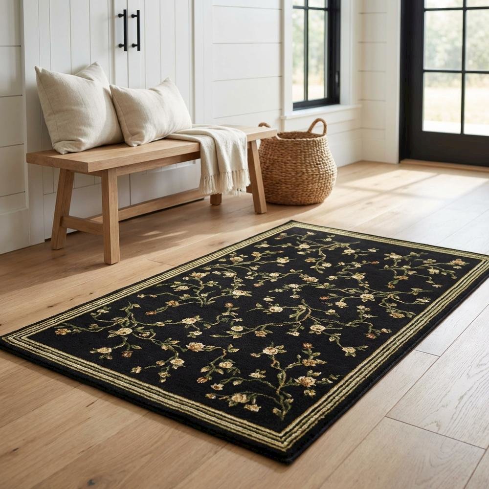 Black and Green Area Rug with Power Loomed Construction and Jute Backing. Picture 3