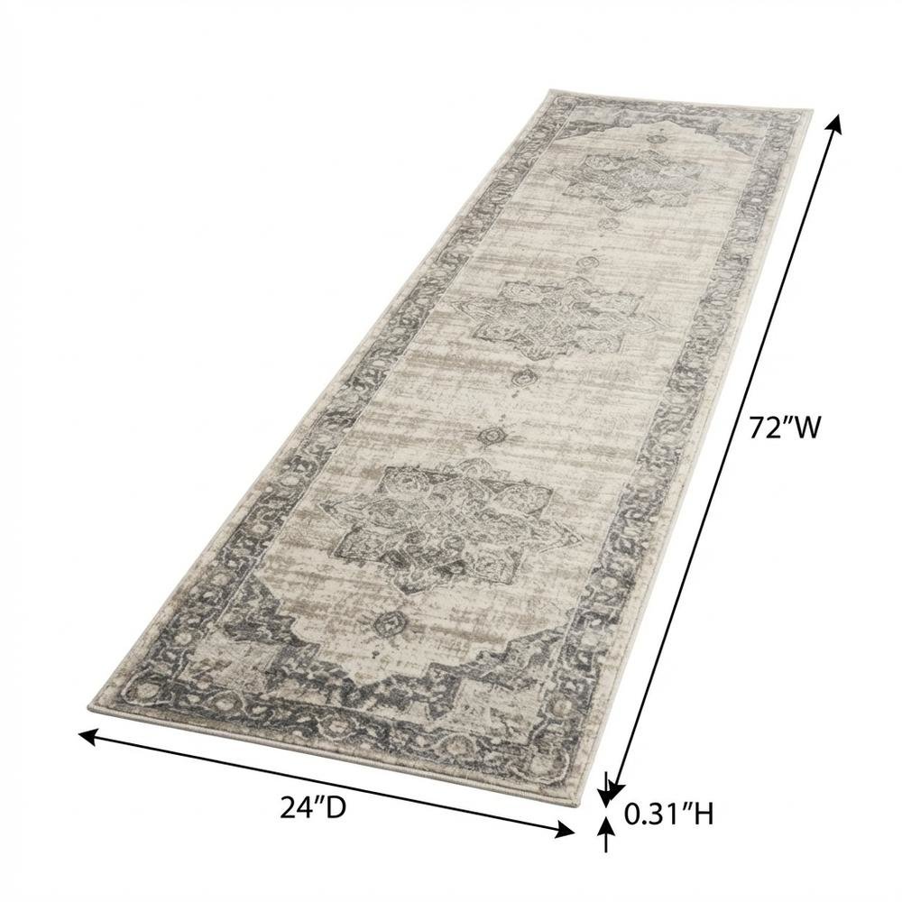 Cream and Grey Area Rug with Jute Backing and Power Loomed Construction, Runner. Picture 7