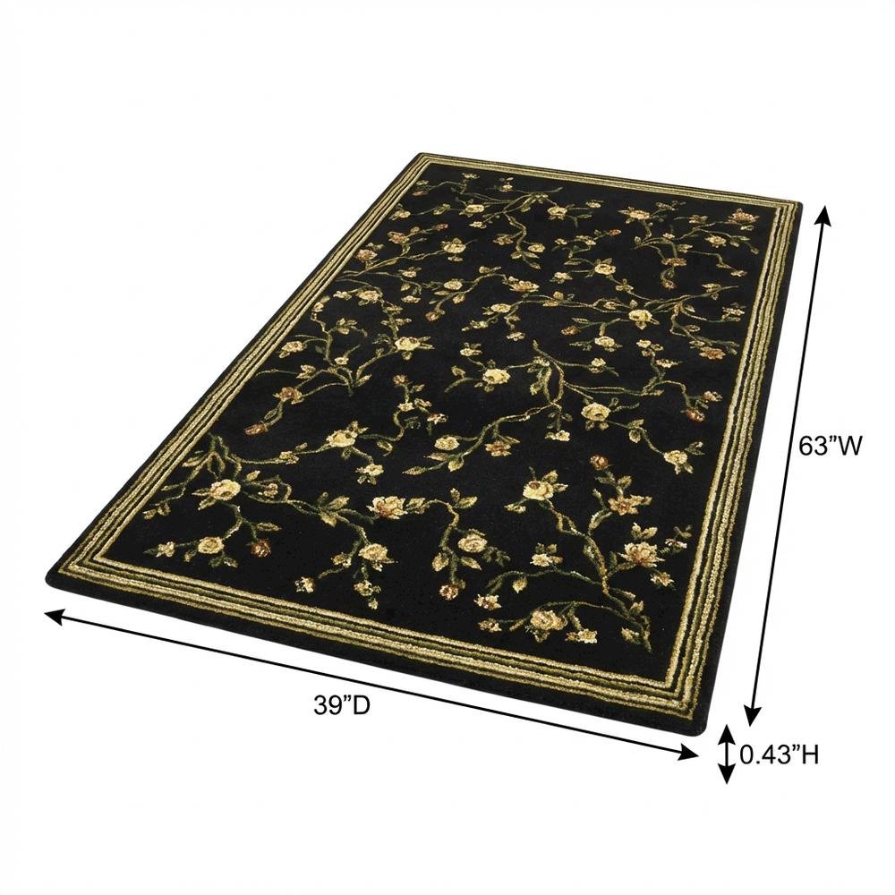 Black and Green Area Rug with Power Loomed Construction and Jute Backing. Picture 7