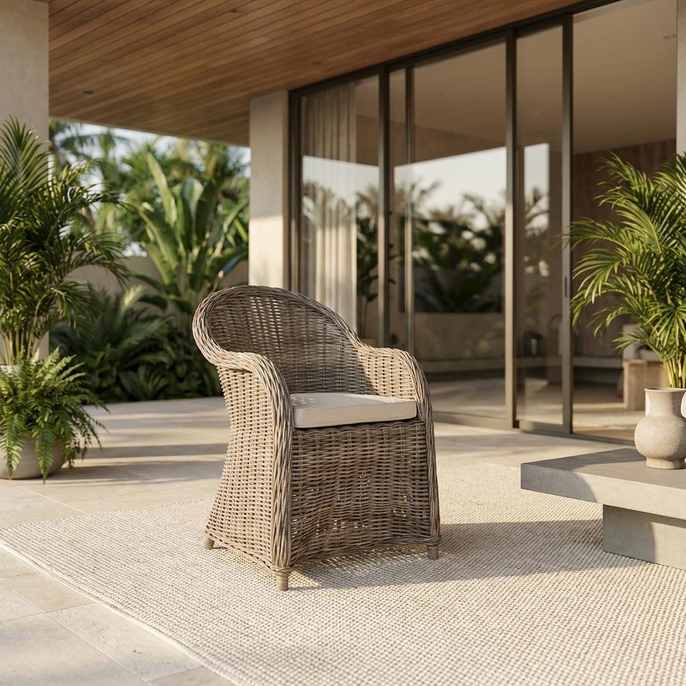 Outdoor Wicker Club Chair With Cotton Fabric And Kubu Frame. Picture 2
