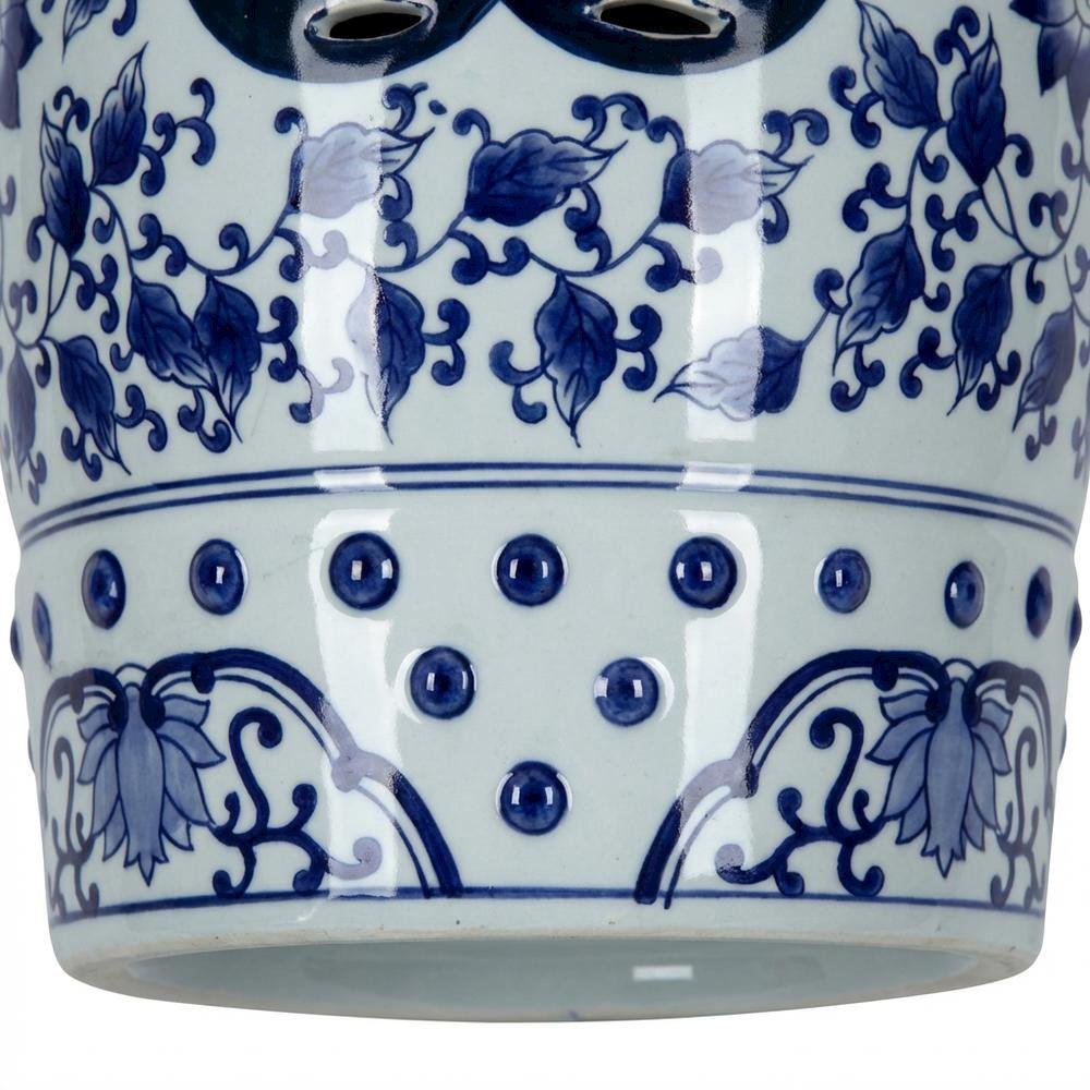 Ceramic Decorative Garden Stool With Blue And White Glazing For Outdoor Spaces. Picture 6