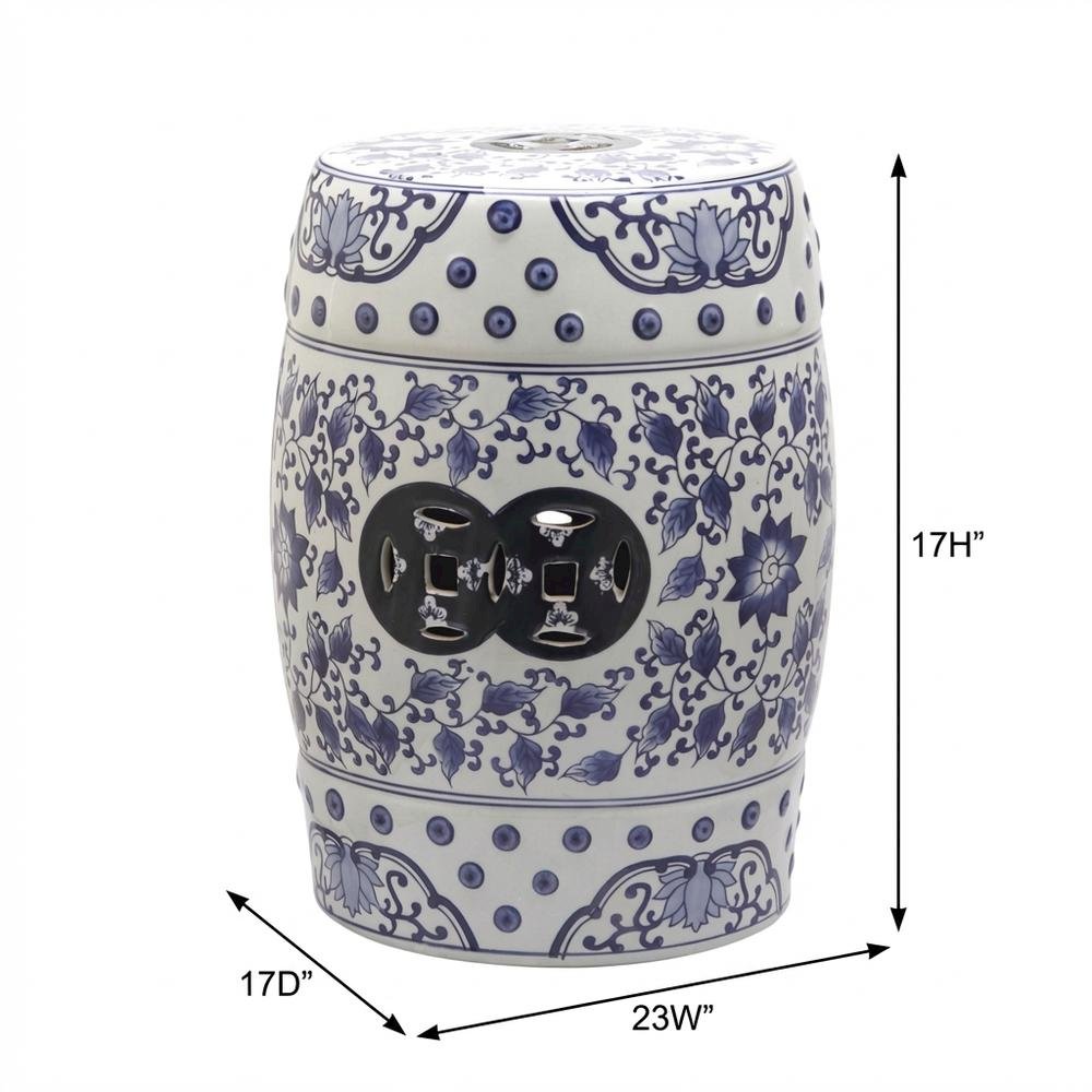 Ceramic Decorative Garden Stool With Blue And White Glazing For Outdoor Spaces. Picture 7