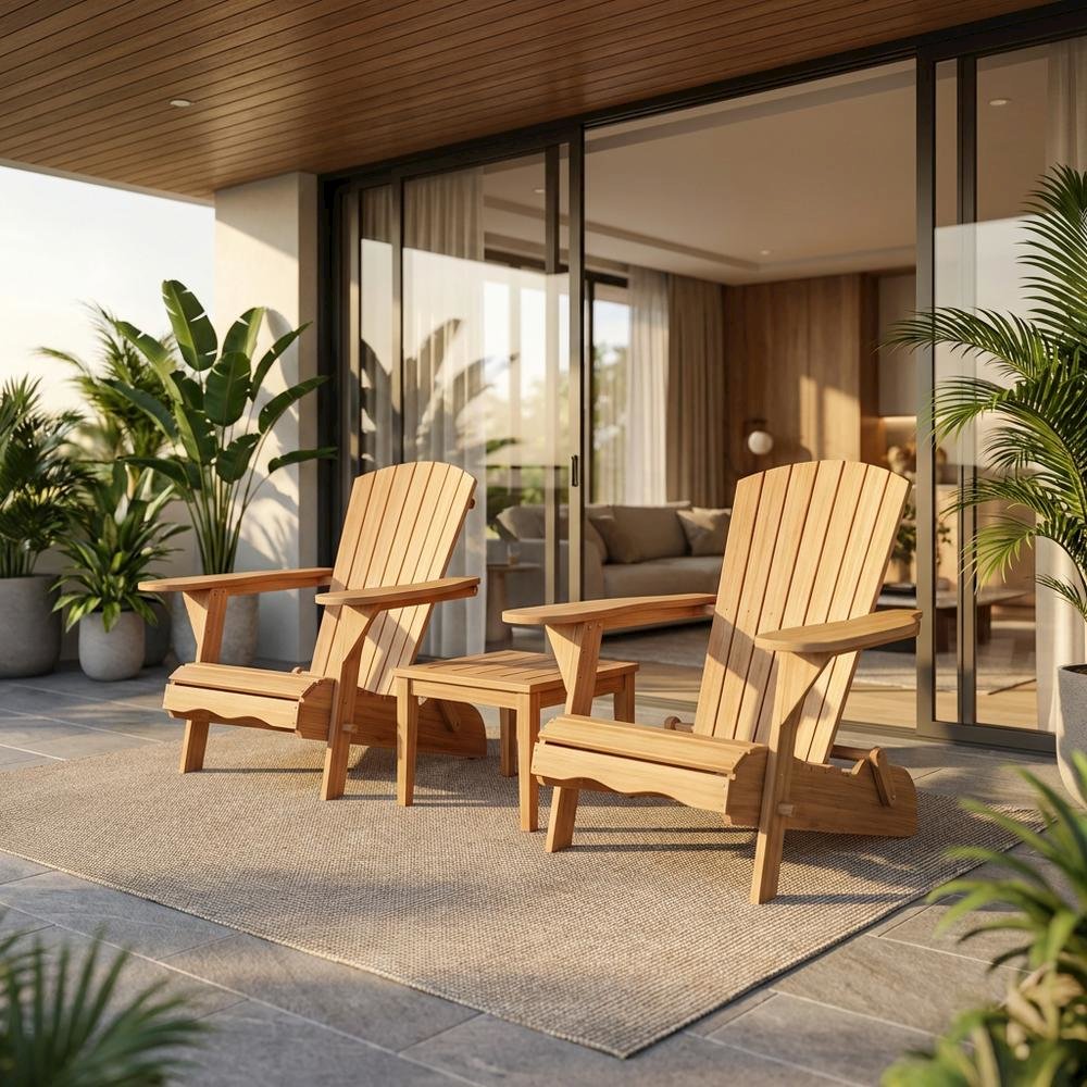 Outdoor Eucalyptus Wood Adirondack Chairs Set Of 2 With Silver Metal Accents. Picture 2