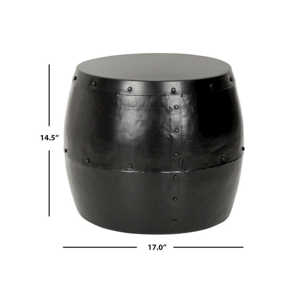 Home Collection Hogan Silver Iron Drum Stool, Black. Picture 2