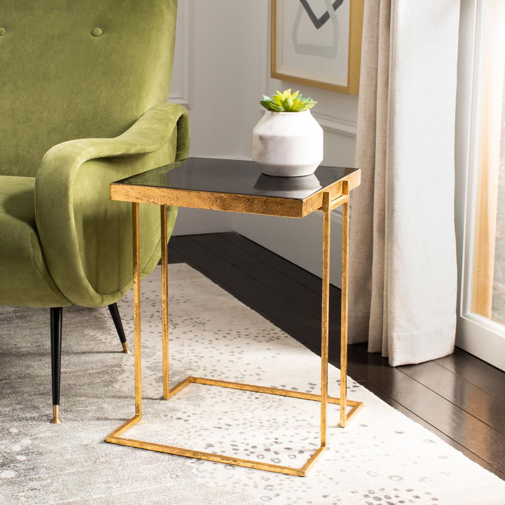 Amarylis Greek Key Side Table, Black/Gold. Picture 5