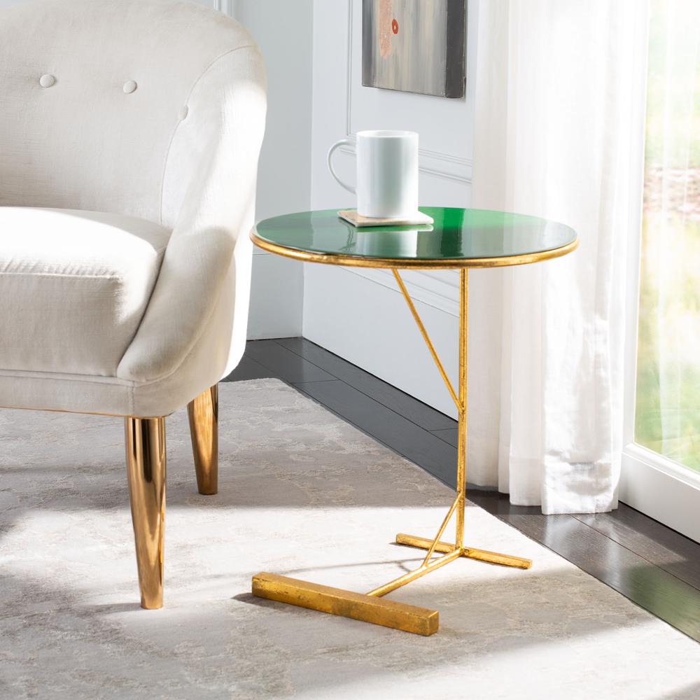 Sionne Round C Table, Hunter Green/Gold. Picture 7