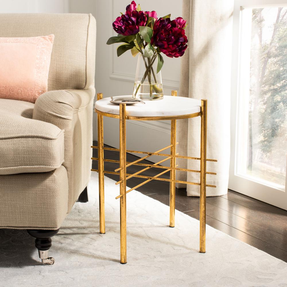 Jenesis Round Accent Table, White Marble/Gold. Picture 7