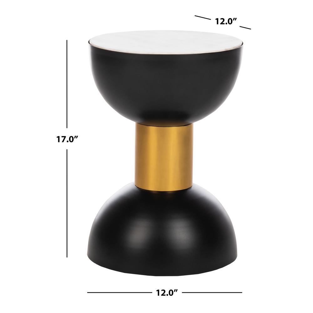 Zephyr Round Accent Table, White Marble/Black/Gold. Picture 3
