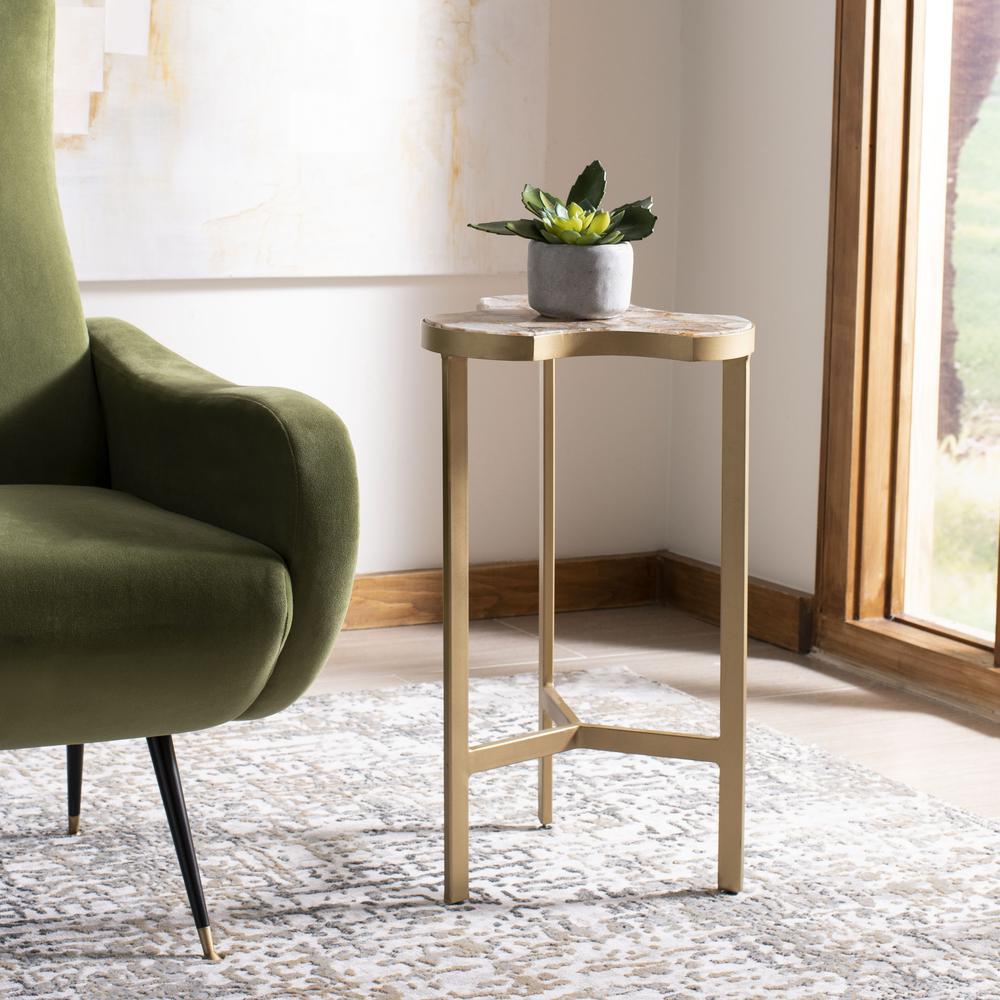Suki Agate Tripod Accent Table, White/Gold. Picture 7