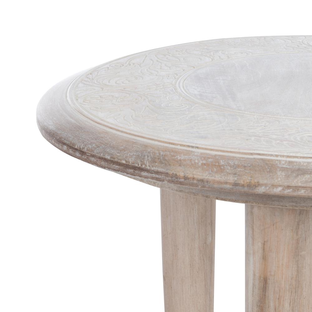 Rehnuma Carved Side Table, White Wash. Picture 3