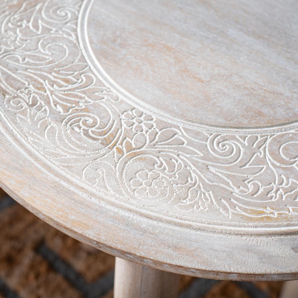 Rehnuma Carved Side Table, White Wash. Picture 2
