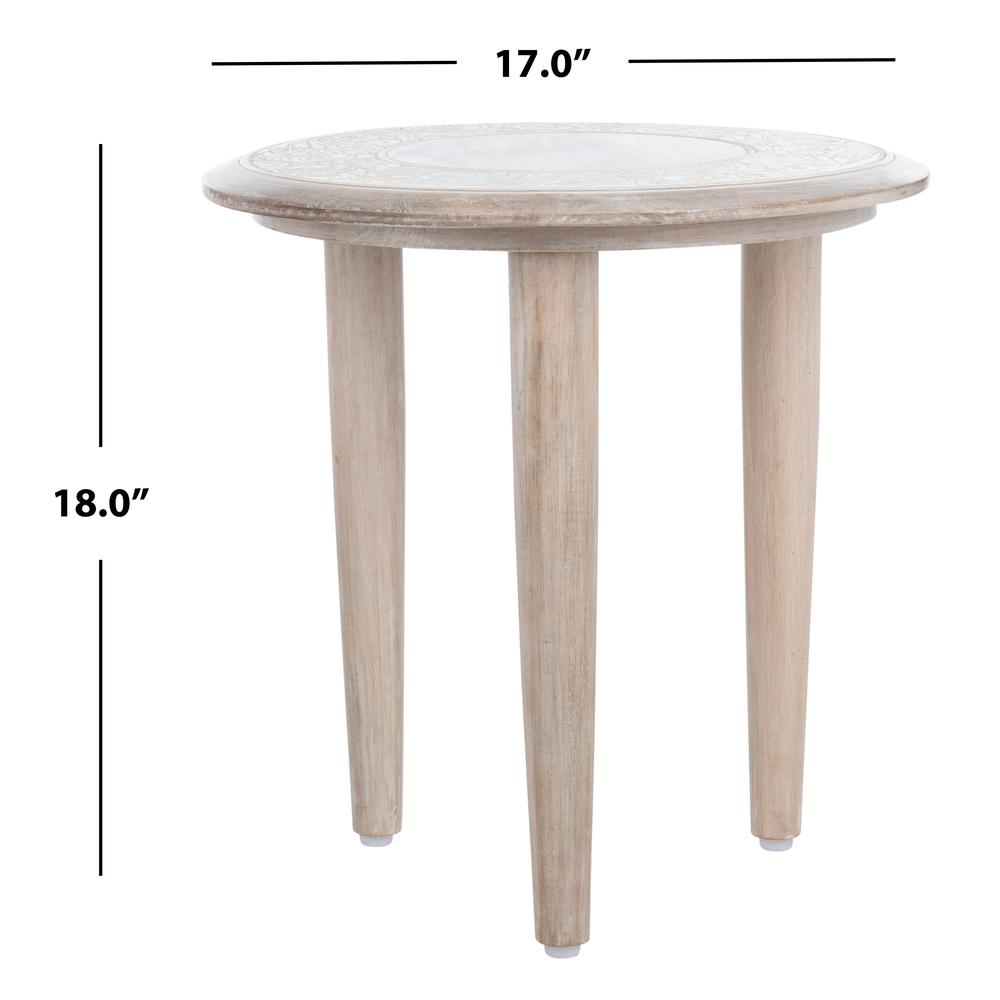 Rehnuma Carved Side Table, White Wash. Picture 4