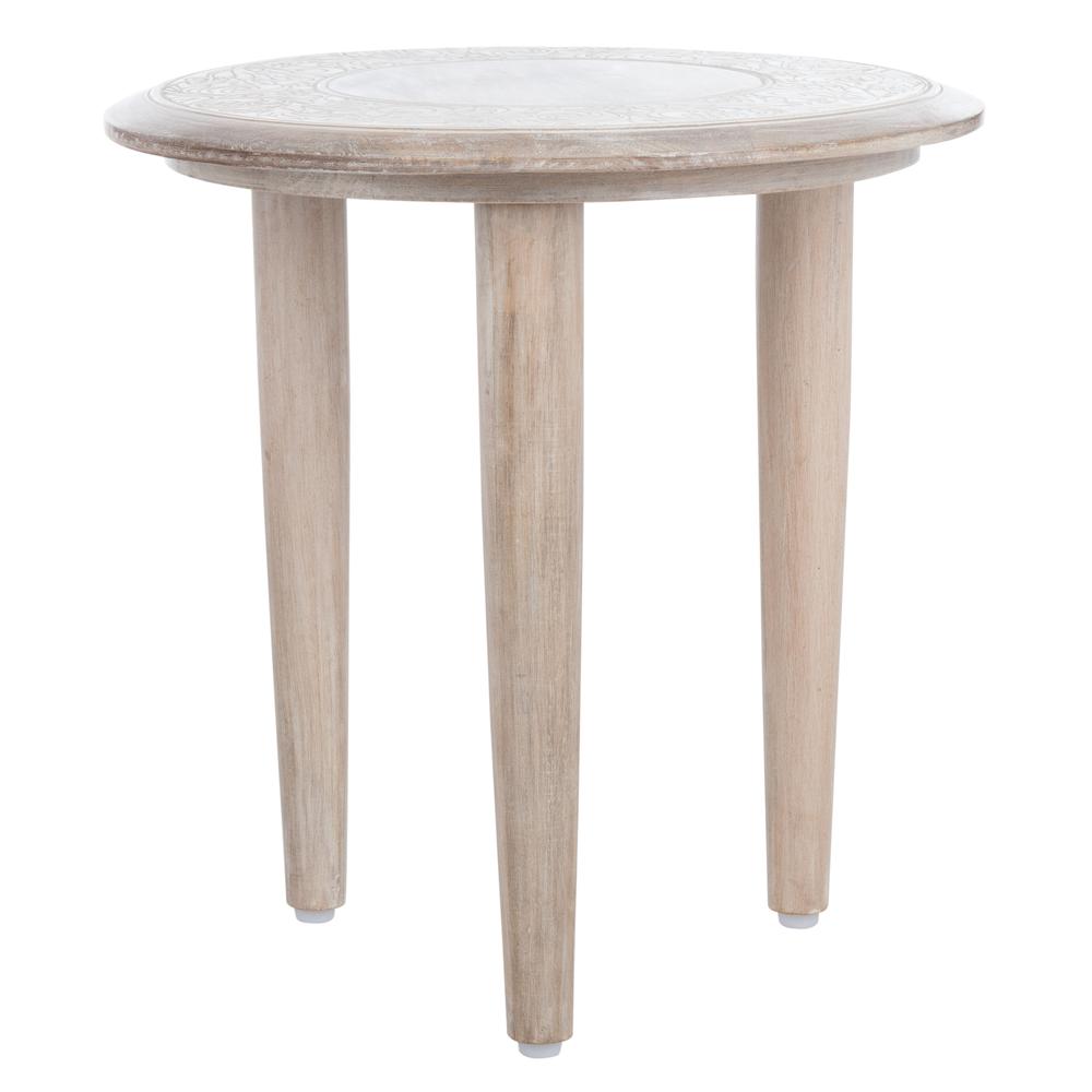 Rehnuma Carved Side Table, White Wash. Picture 7