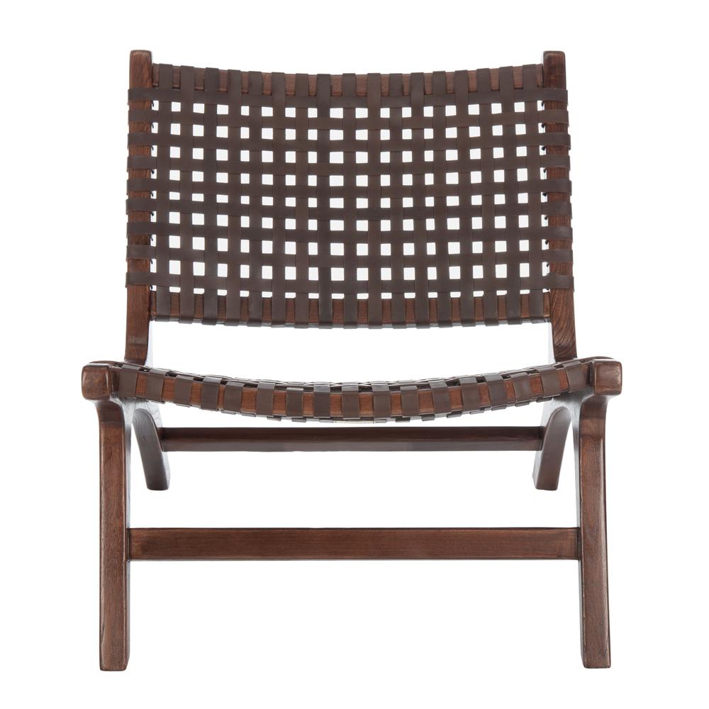 Luna Leather Woven Accent Chair, Brown. Picture 1