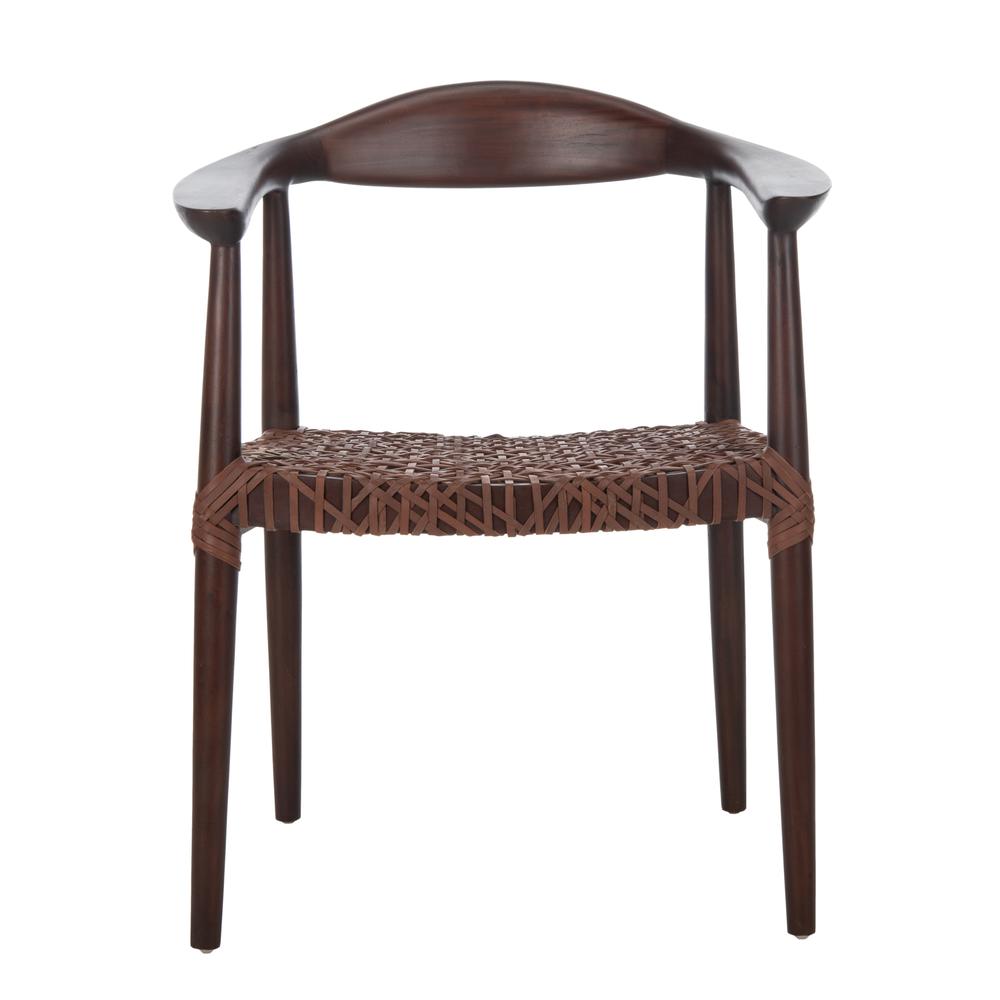 Juneau Leather Woven Accent Chair, Walnut/Brown. Picture 1