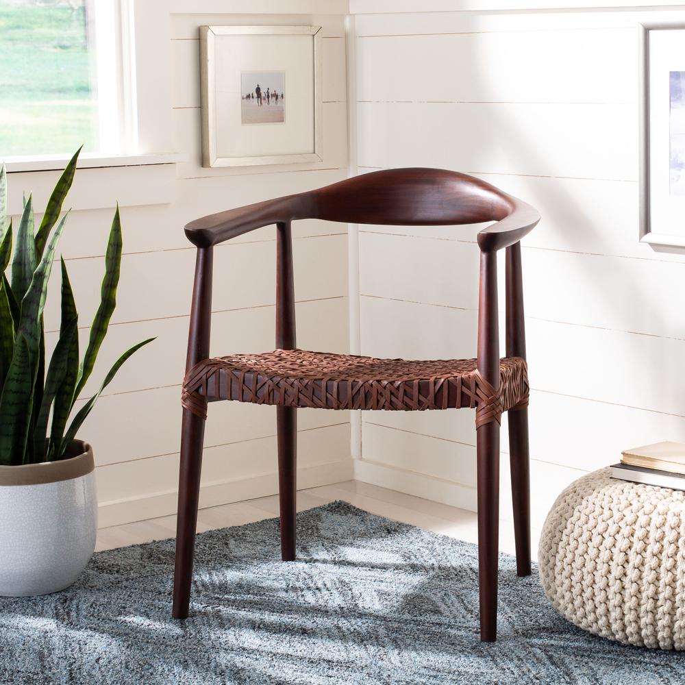 Juneau Leather Woven Accent Chair, Walnut/Brown. Picture 8
