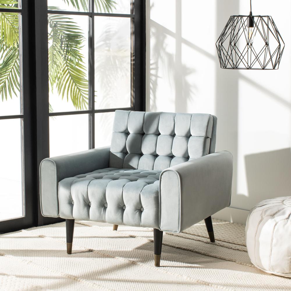 Amaris Tufted Accent Chair, Slate Blue/Black/Brass. Picture 7