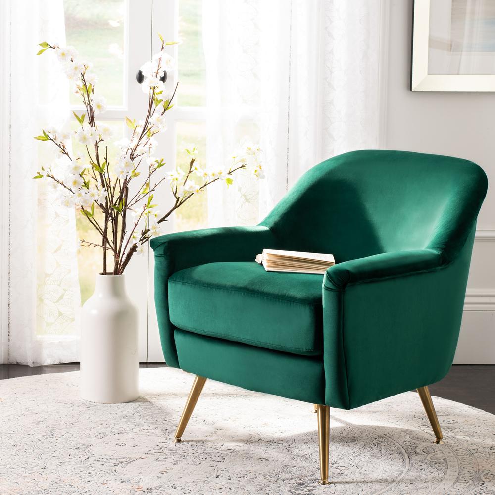 Brienne Mid Century Arm Chair, Emerald/Brass. Picture 6