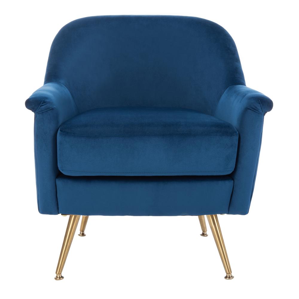 Brienne Mid Century Arm Chair, Navy/Brass. Picture 1