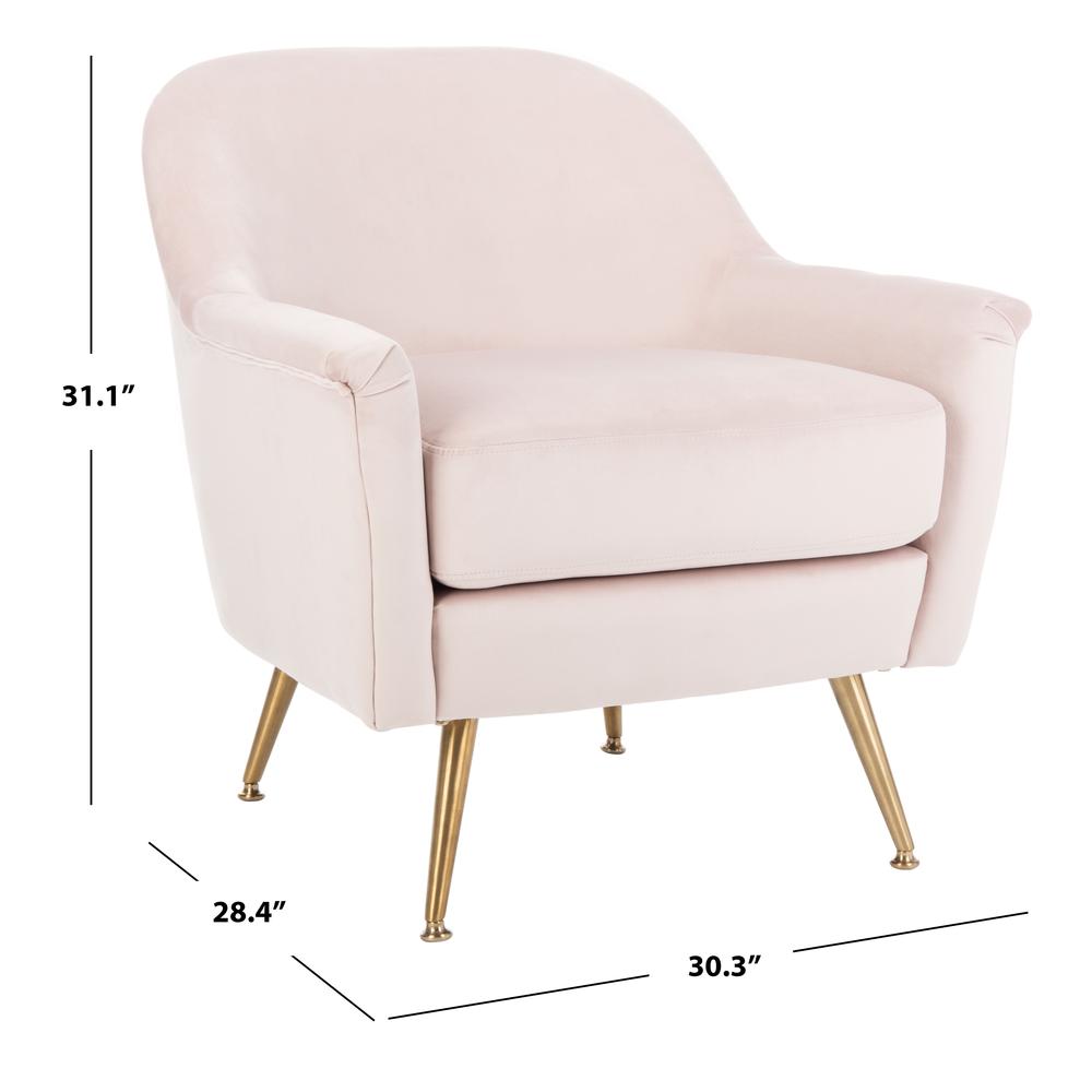 Brienne Mid Century Arm Chair, Blush Pink/Brass. Picture 5