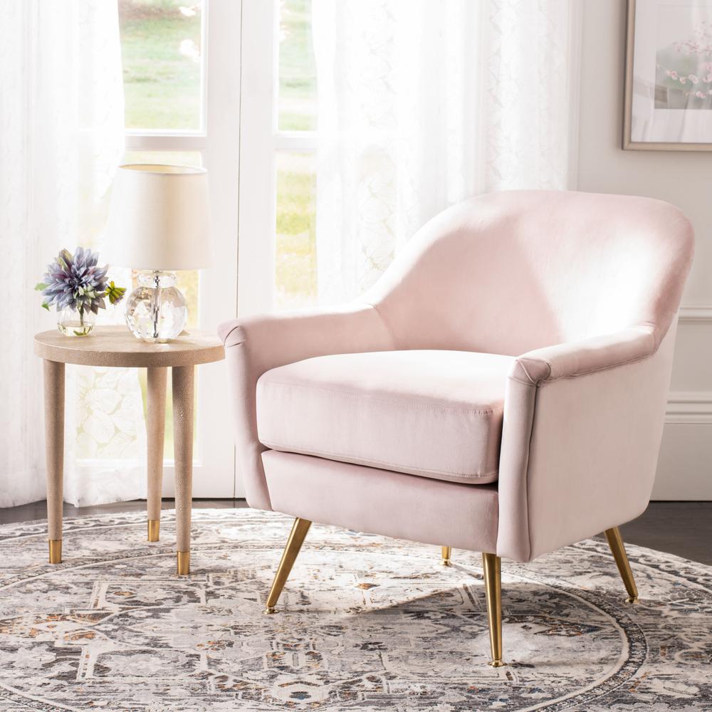 Brienne Mid Century Arm Chair, Blush Pink/Brass. Picture 7