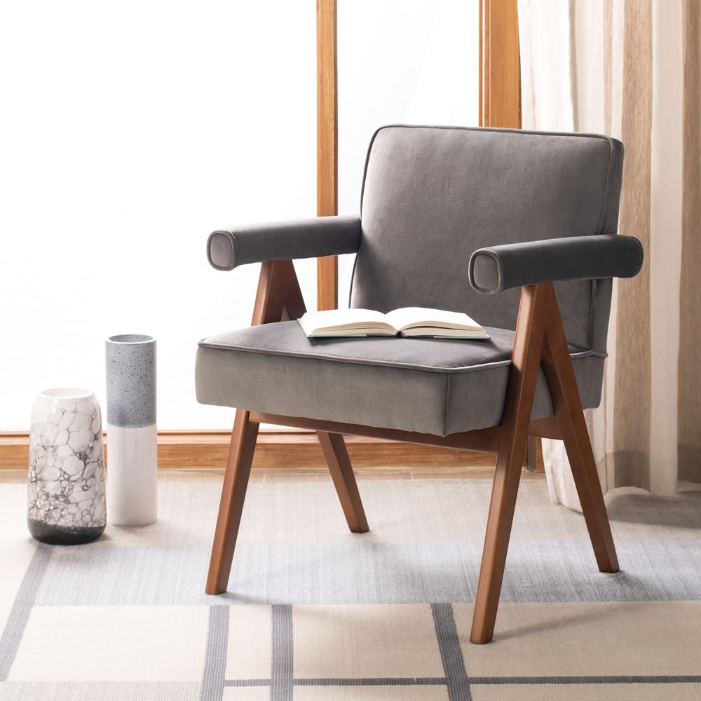 Suri Mid Century Arm Chair, Grey/Walnut. Picture 7